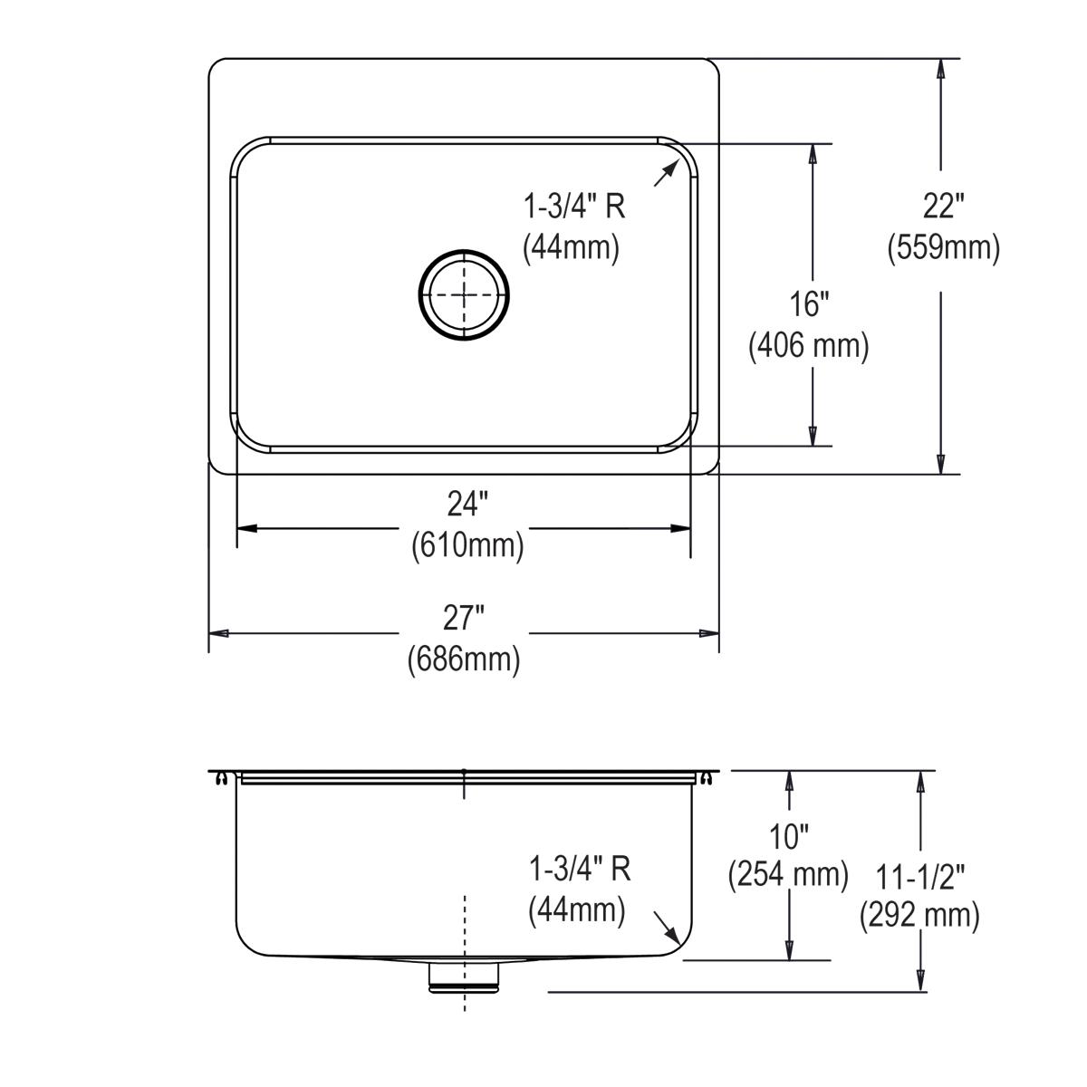 lustrous satin single bowl dual mount sink