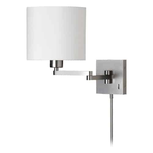 satin chrome with white drum shade wall mount