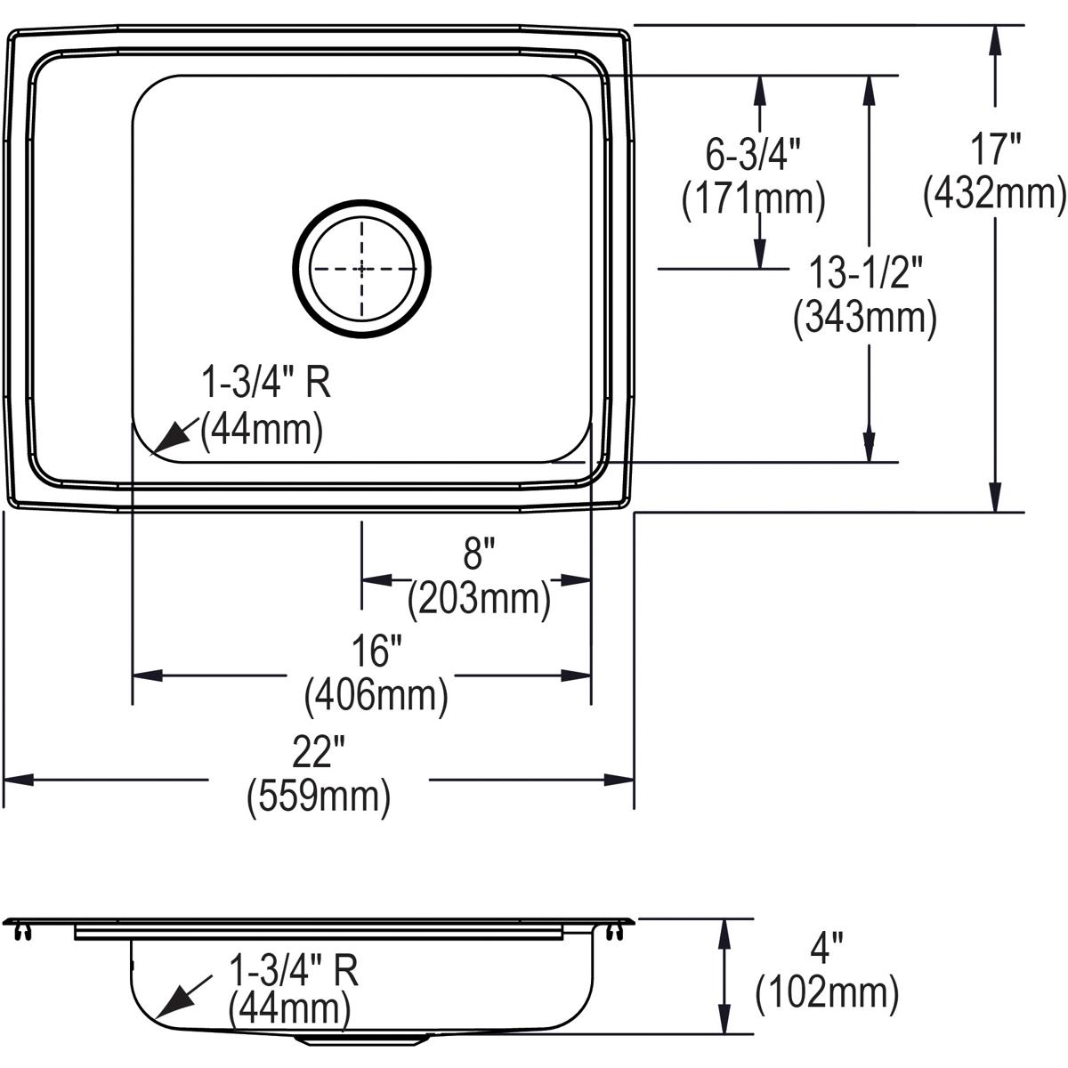 lustrous satin single bowl drop-in classroom ada sink