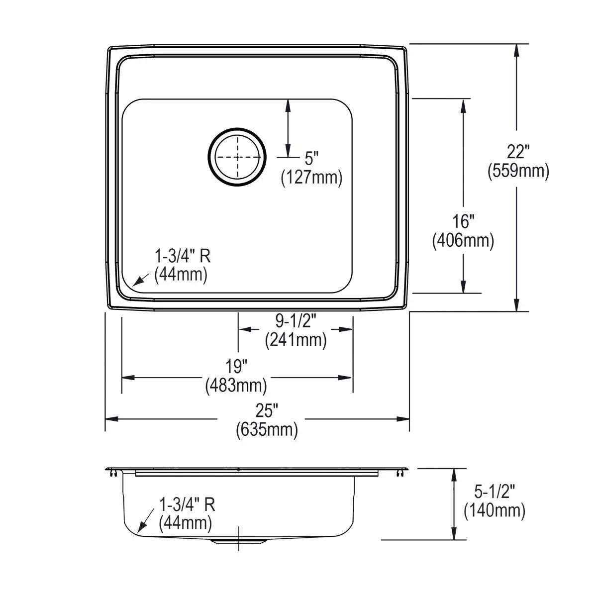 lustrous satin single bowl drop-in classroom ada sink