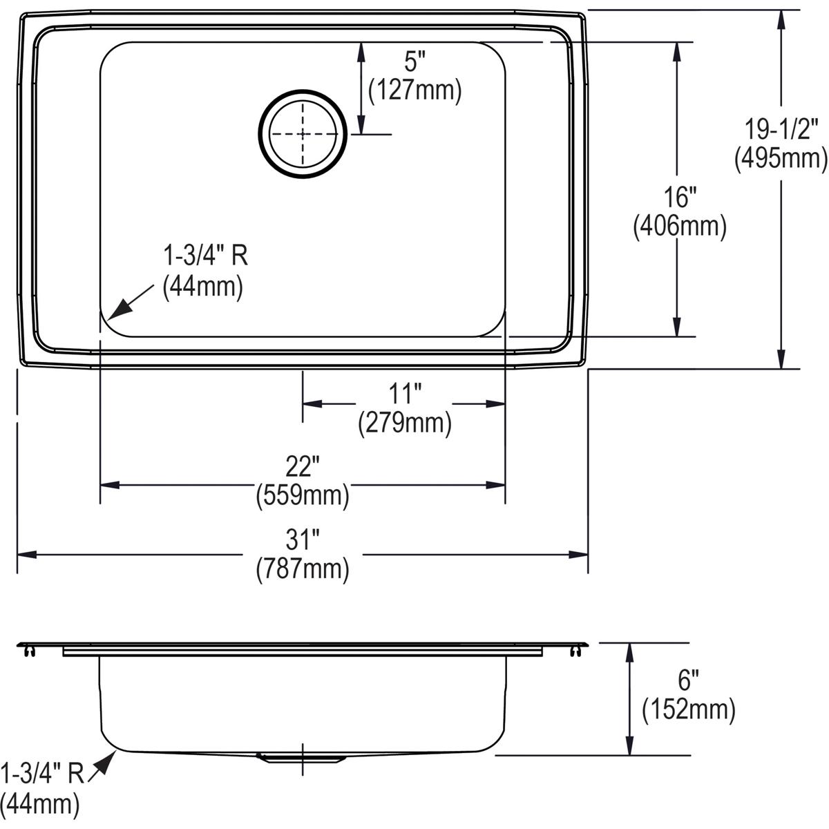 lustrous satin single bowl drop-in classroom ada sink