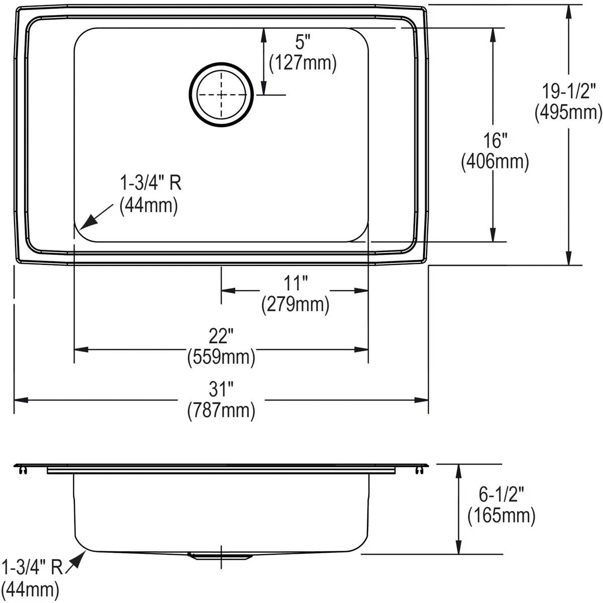 lustrous satin single bowl drop-in classroom ada sink