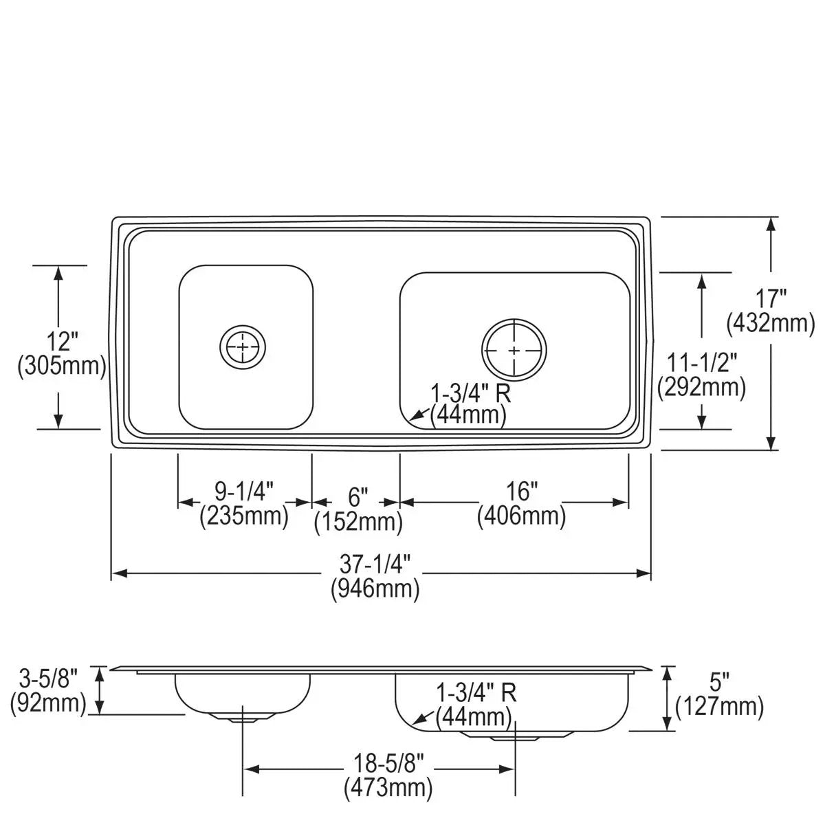 lustrous satin double bowl drop-in classroom ada sink