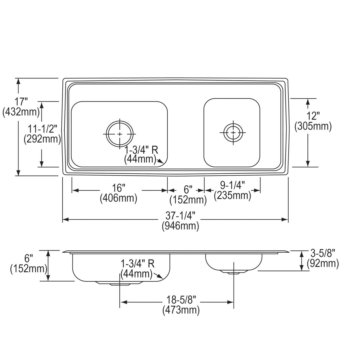 lustrous satin double bowl drop-in classroom ada sink