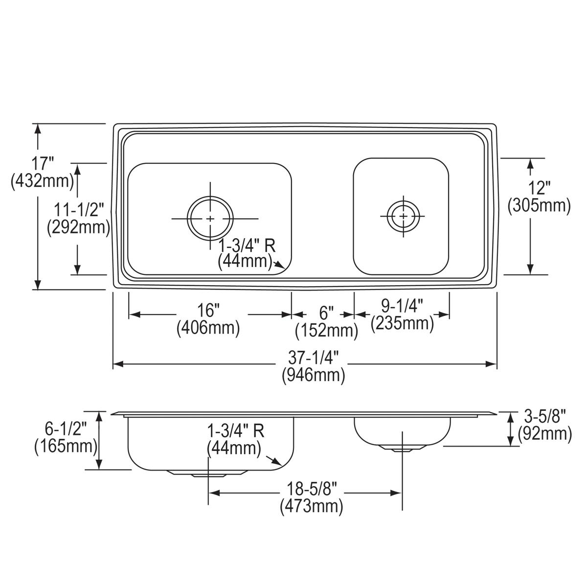 lustrous satin double bowl drop-in classroom ada sink