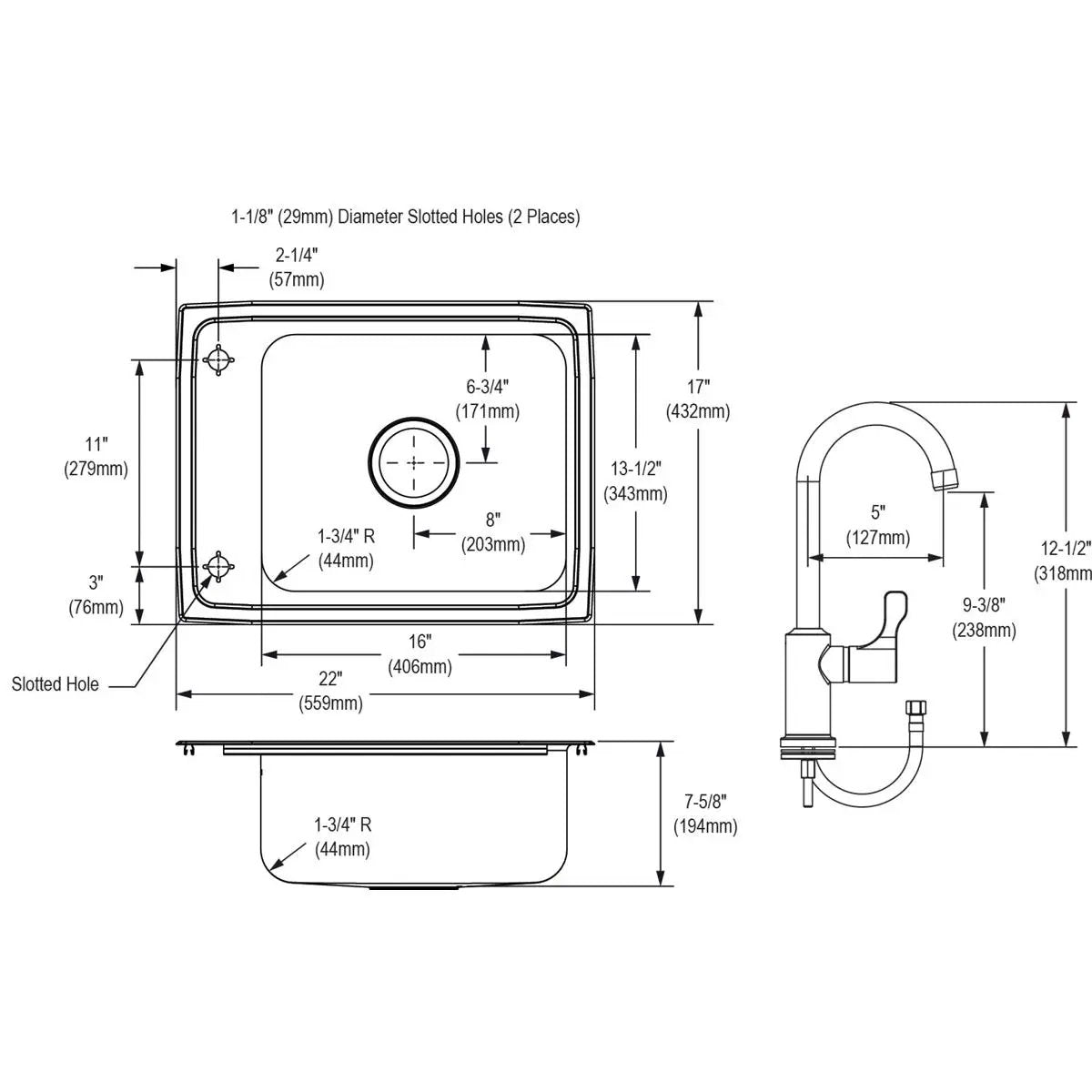 lustrous satin single drop-in classroom sink