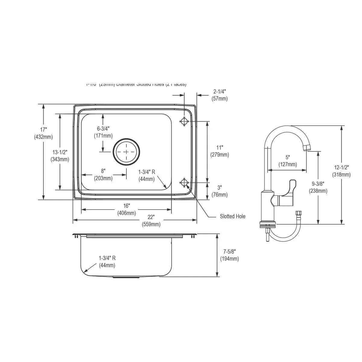 lustrous satin single drop-in classroom sink