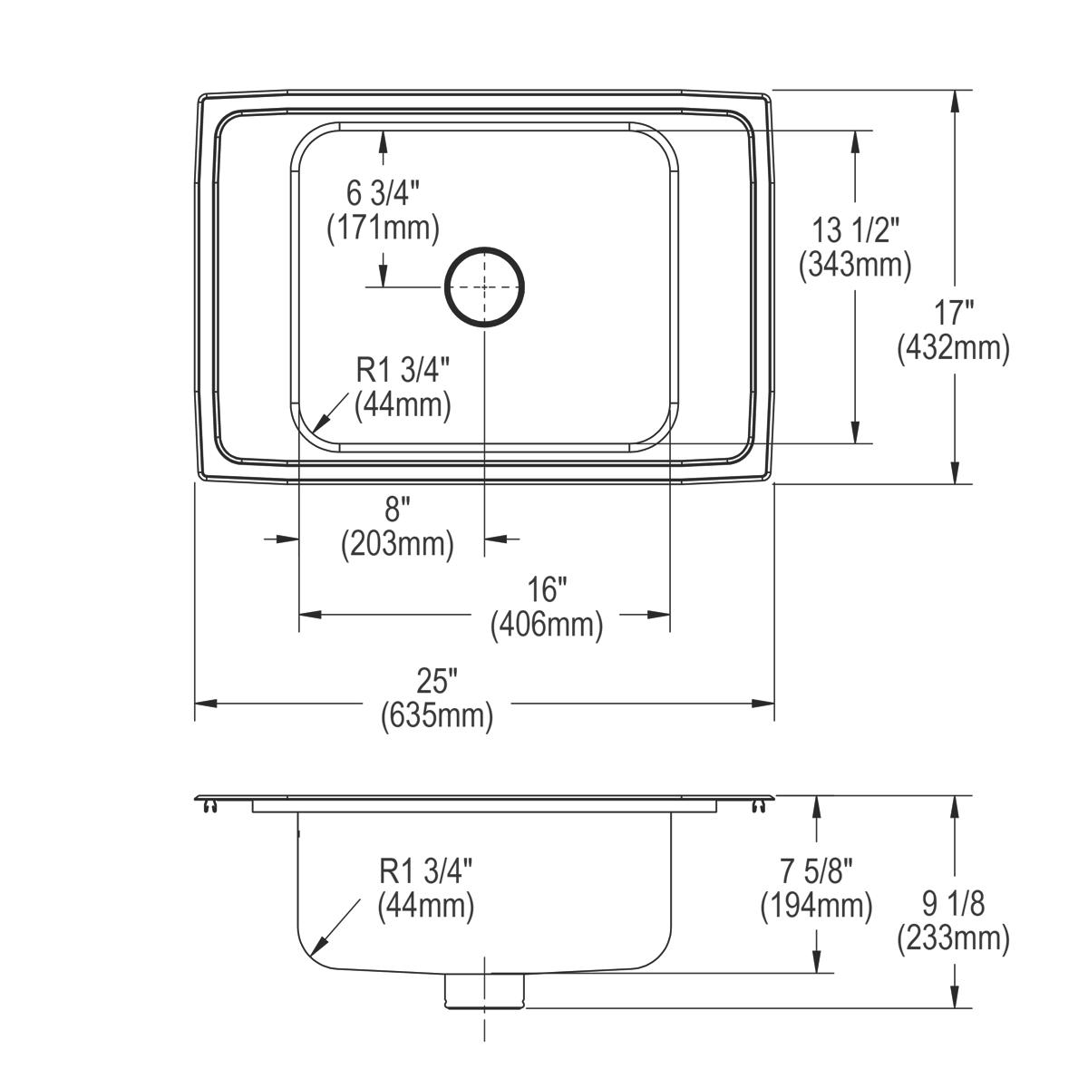 lustrous satin single drop-in classroom sink