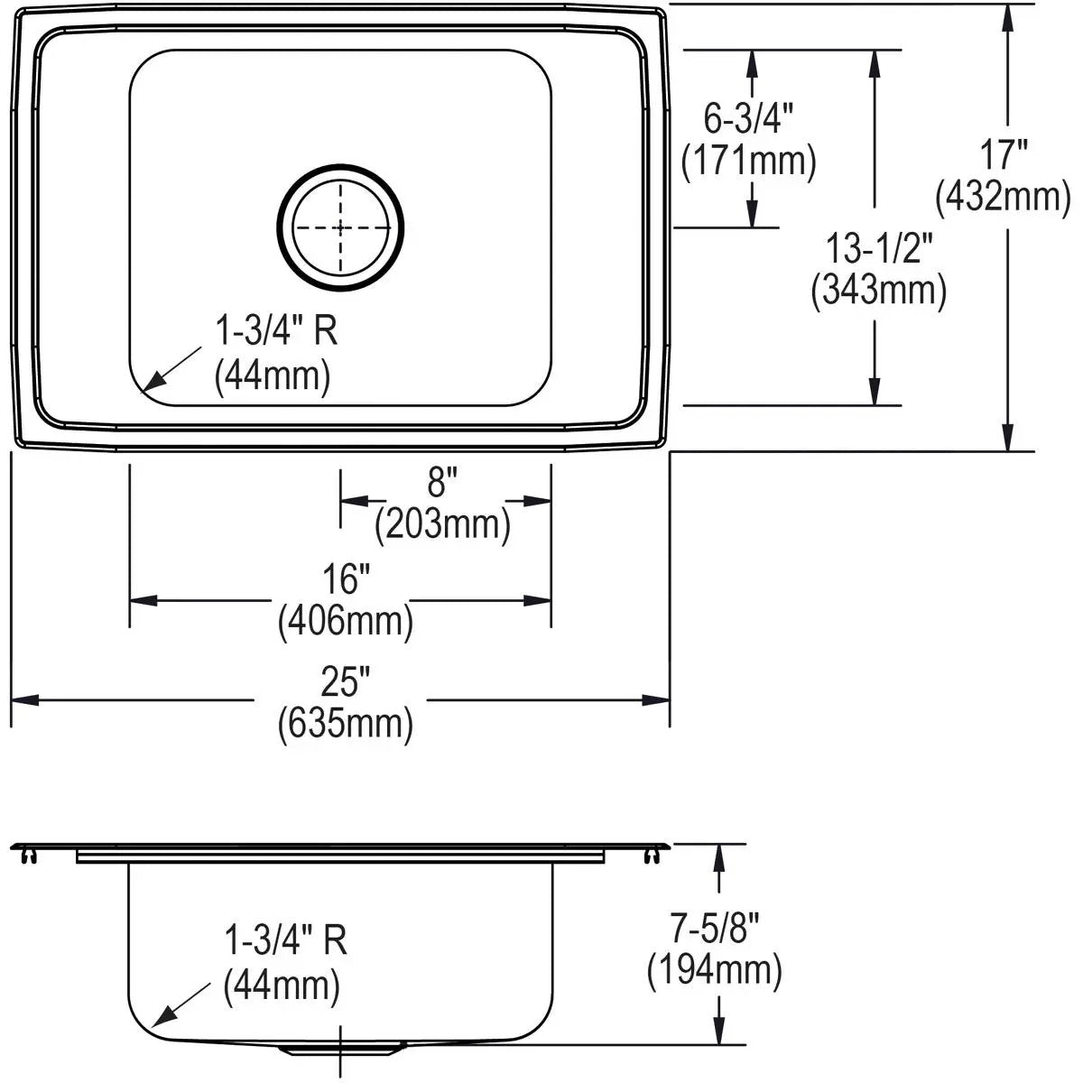 lustrous satin single bowl drop-in classroom sink