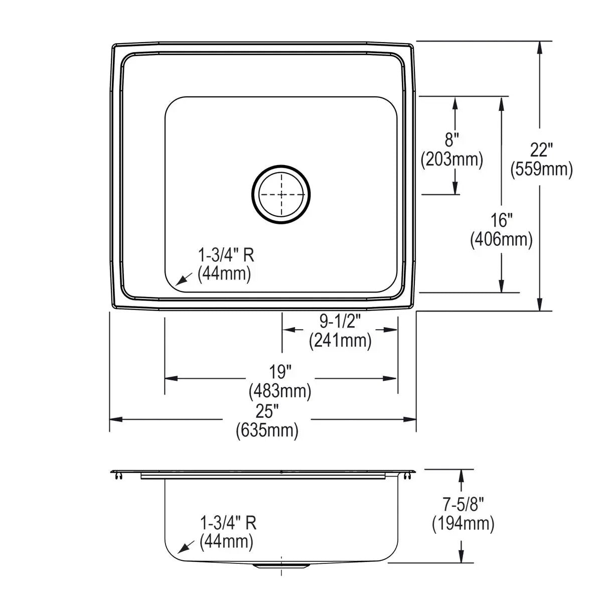 lustrous satin single bowl drop-in classroom sink