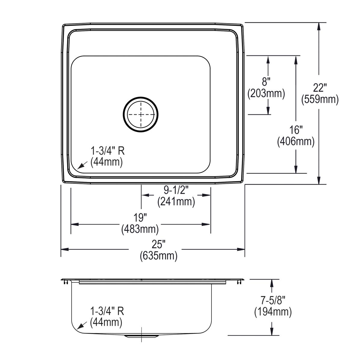 lustrous satin single bowl drop-in classroom sink