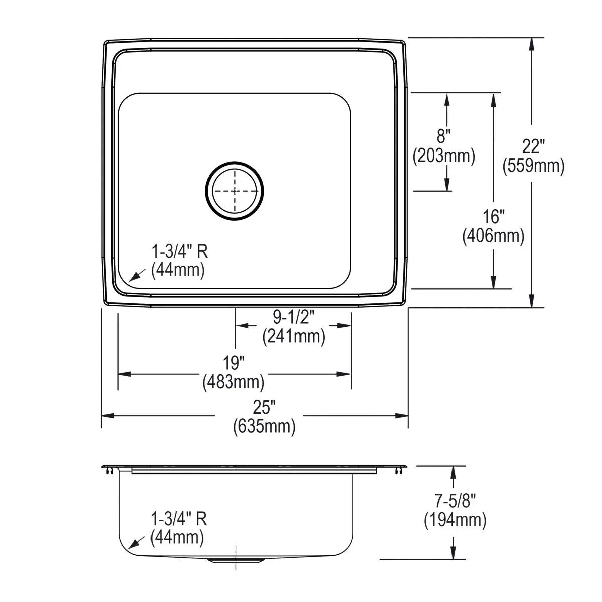 lustrous satin single bowl drop-in classroom sink