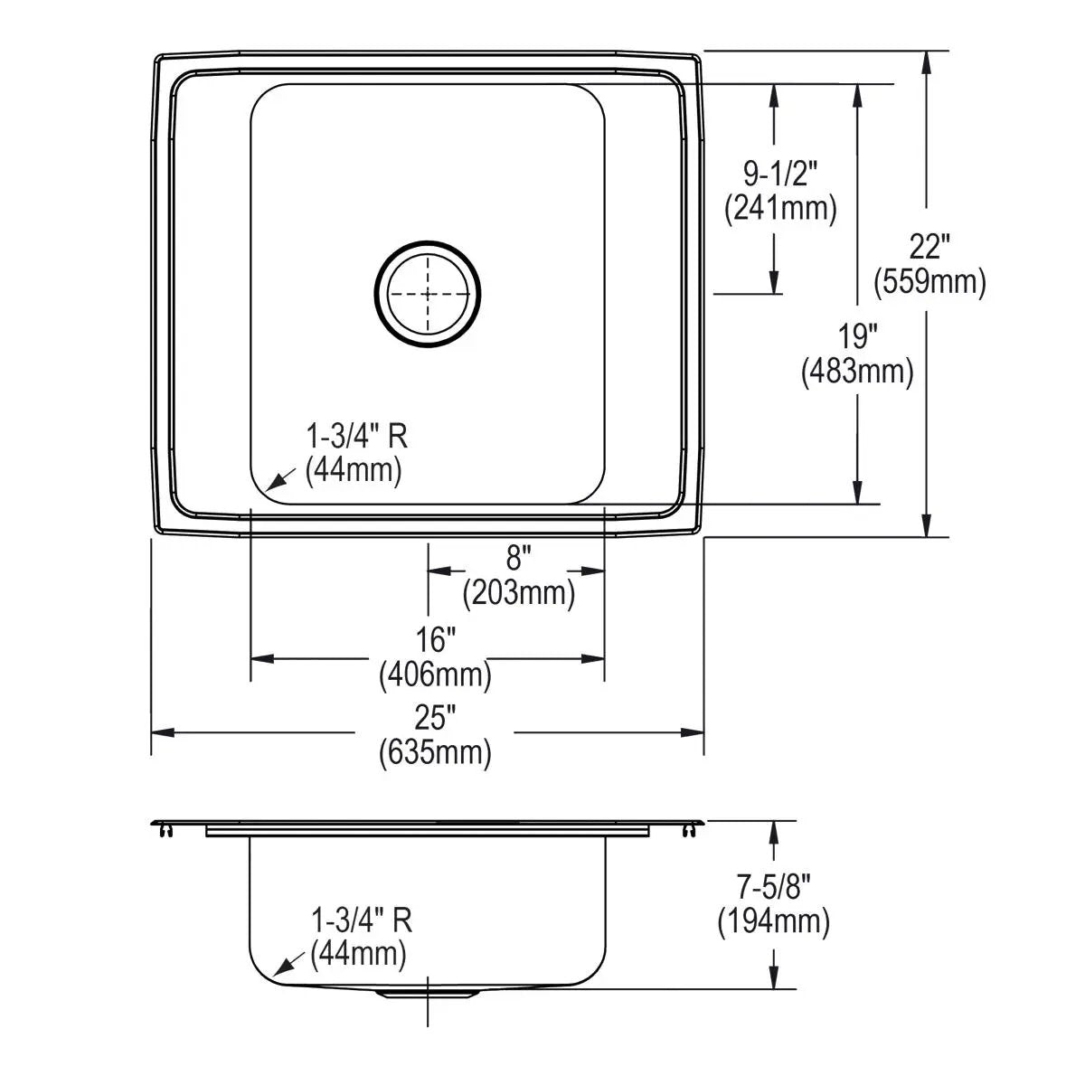 lustrous satin single bowl drop-in classroom sink
