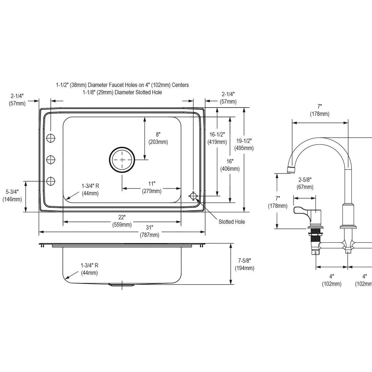 lustrous satin single classroom sink