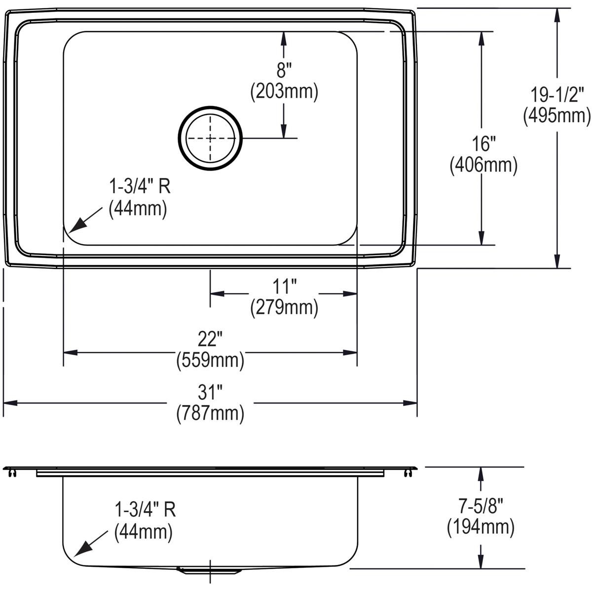lustrous satin single bowl drop-in classroom sink