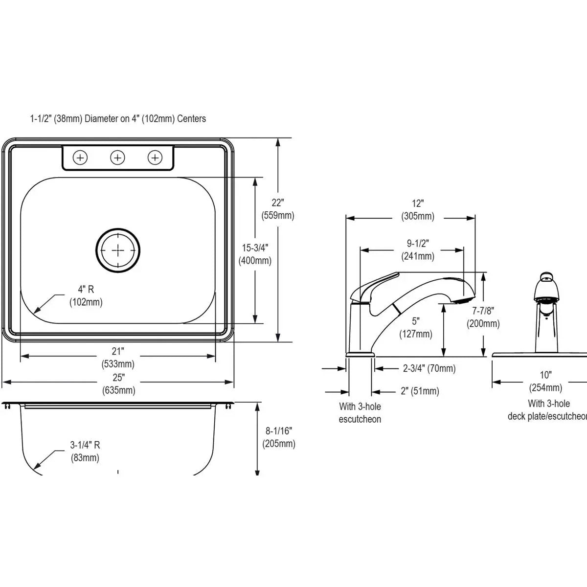 elite satin single bowl drop-in sink