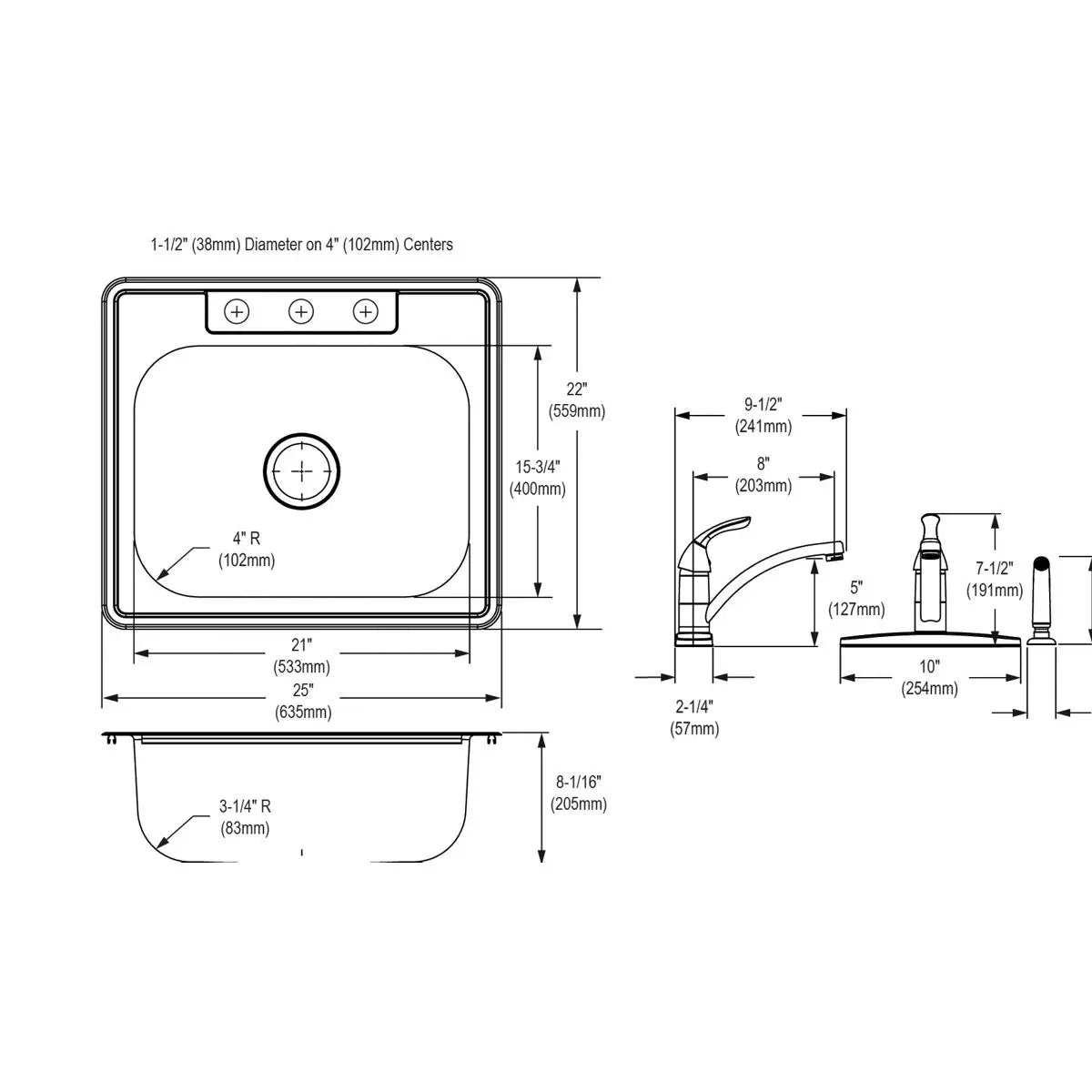 elite satin single bowl drop-in sink