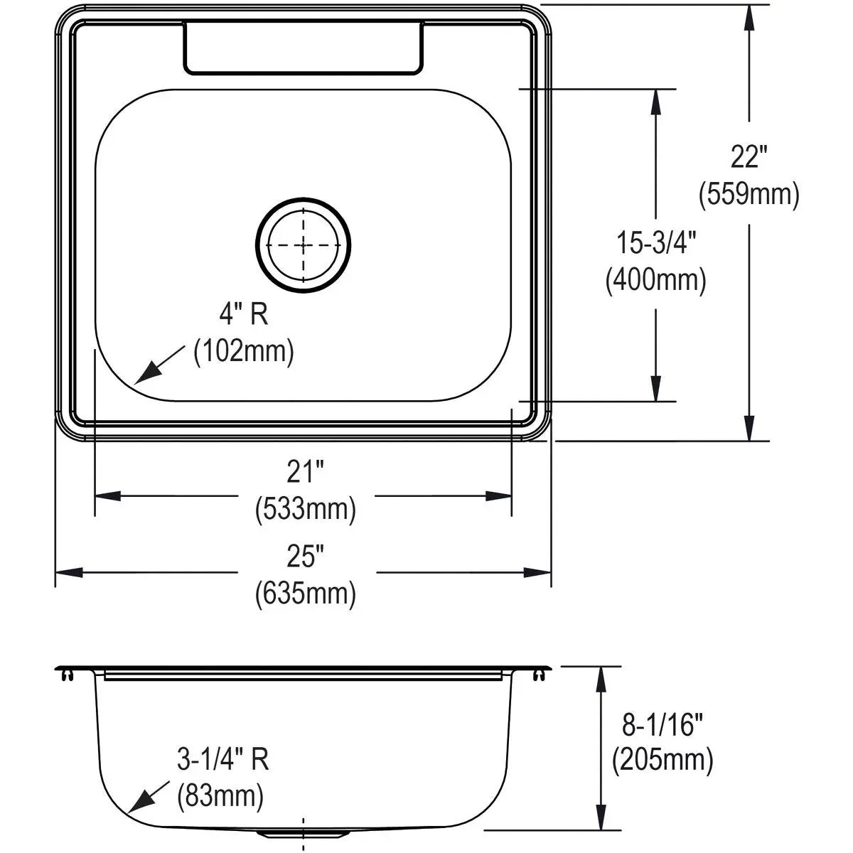 elite satin single bowl drop-in sink