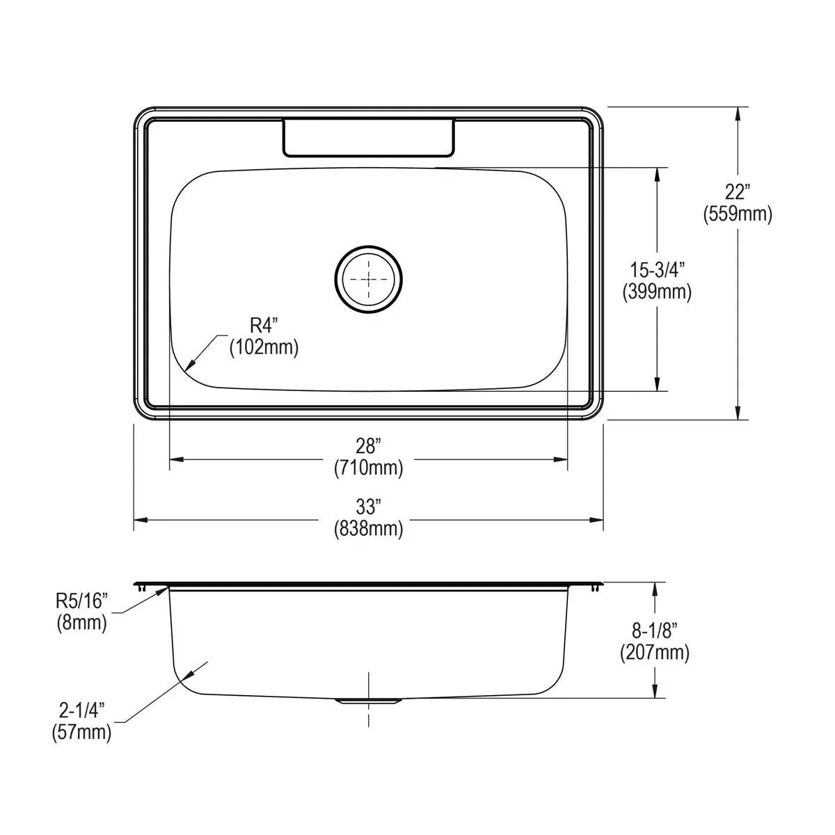 elite satin single bowl drop-in sink