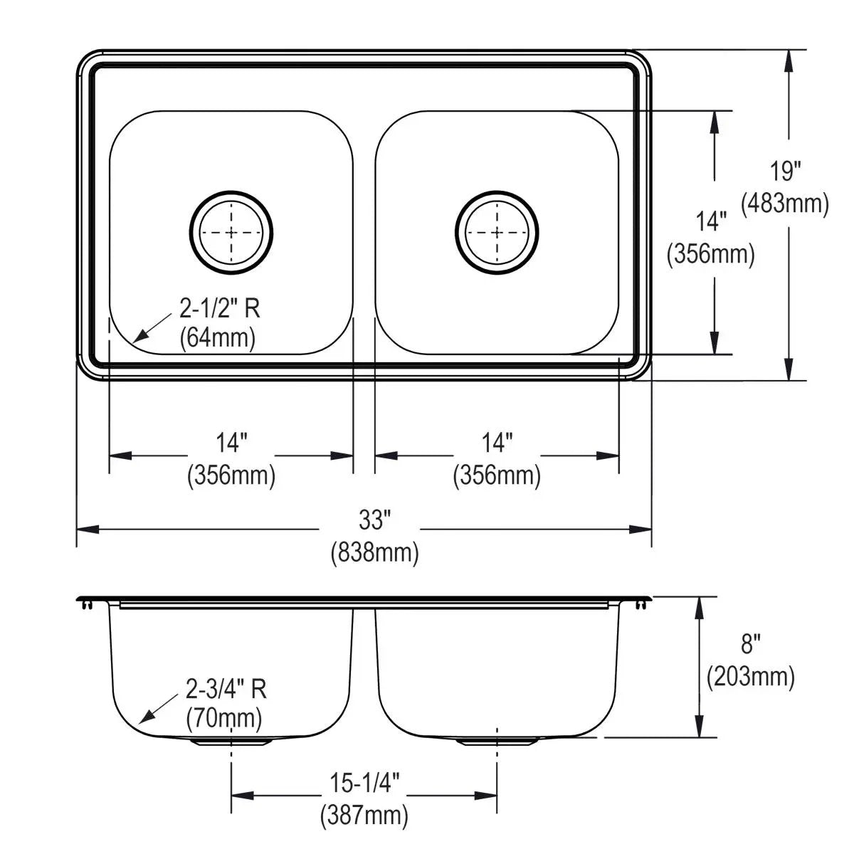 elite satin equal double bowl drop-in sink