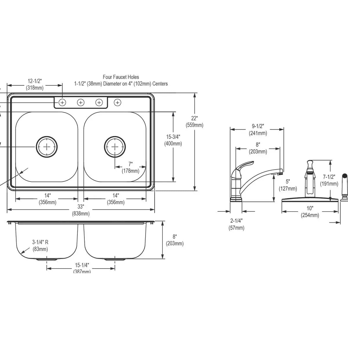 elite satin equal double bowl drop-in sink