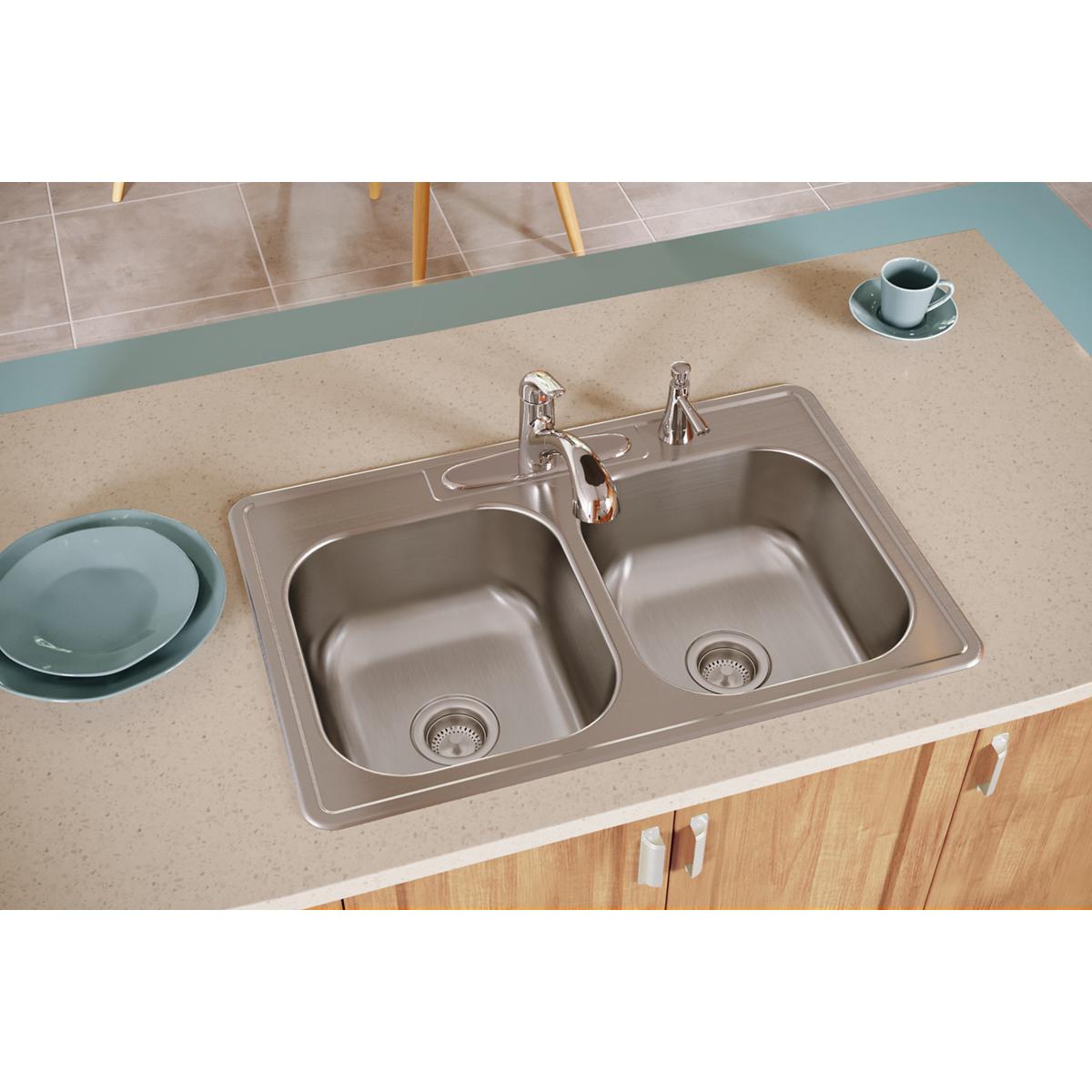 elite satin equal double bowl drop-in sink
