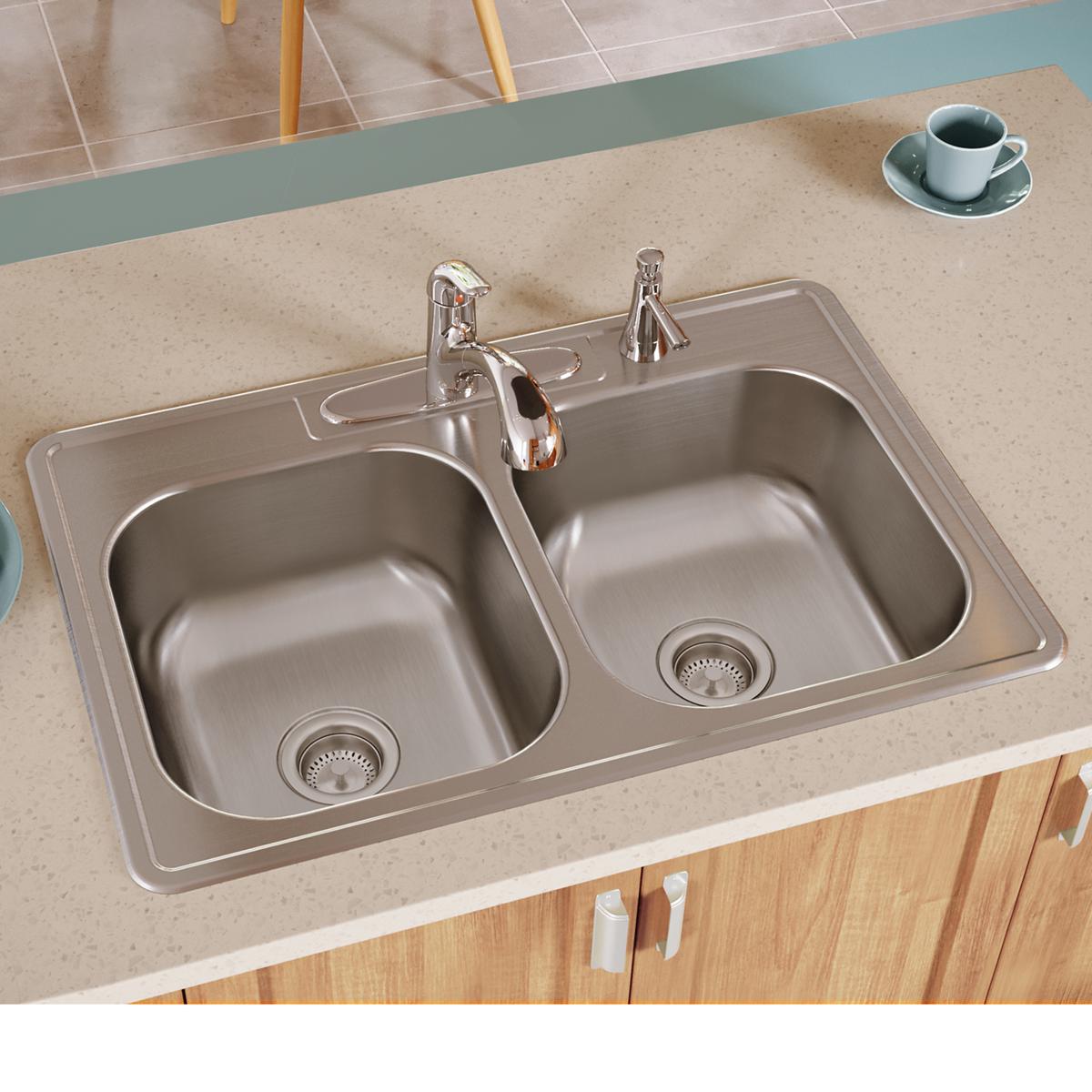 elite satin equal double bowl drop-in sink