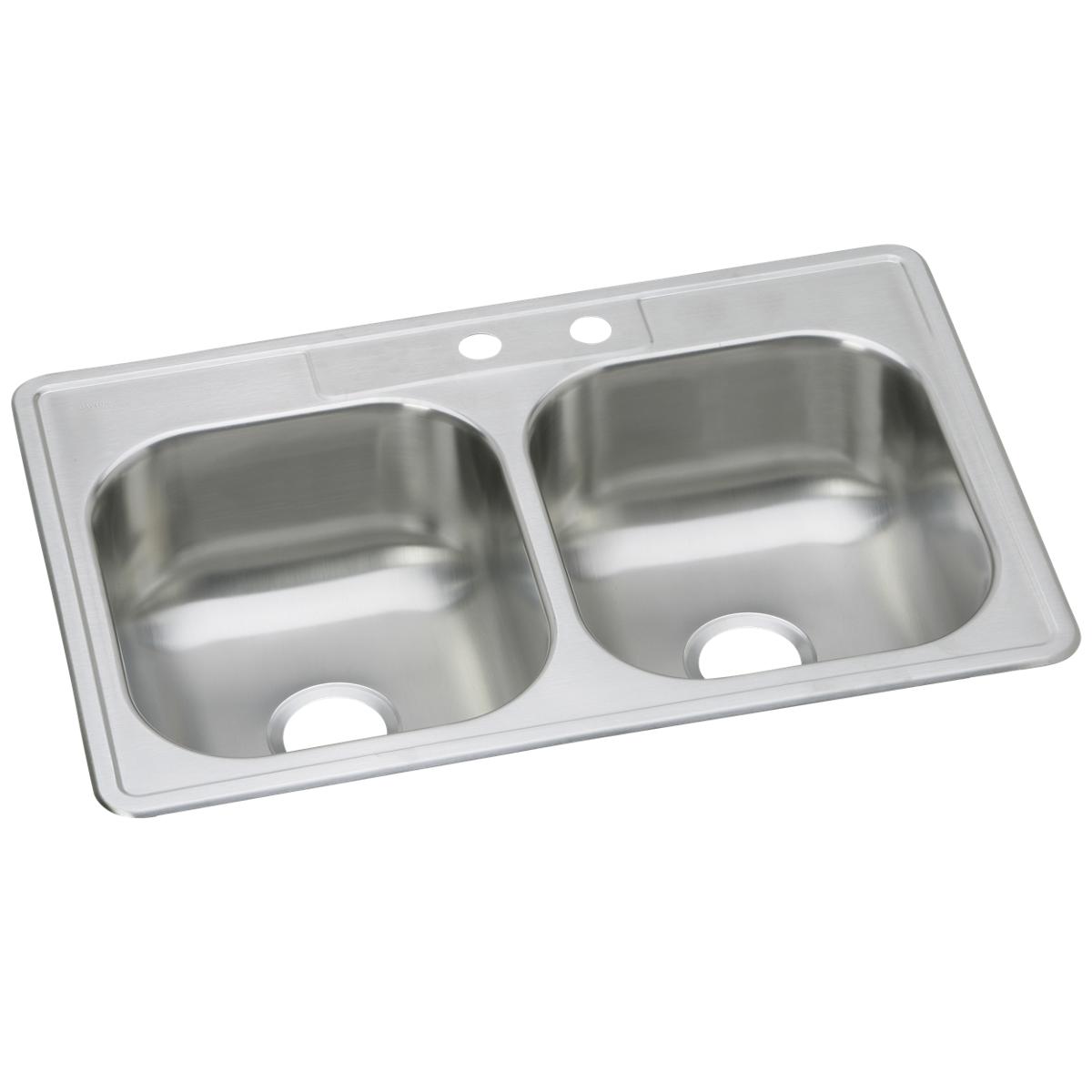Elkay Dayton 33" x 22" x 8-1/16", MR2-Hole Equal Double Bowl Drop-in Sink