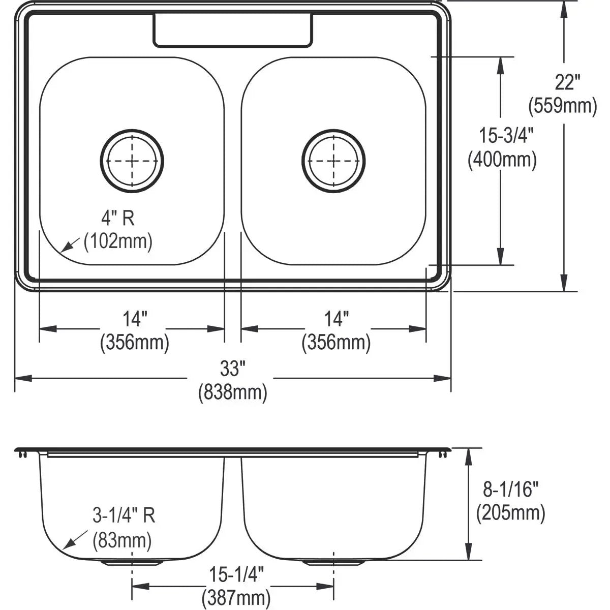 elite satin equal double bowl drop-in sink