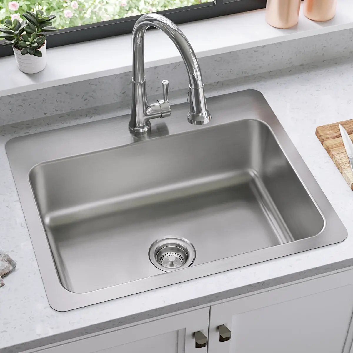 elite satin single bowl dual mount sink