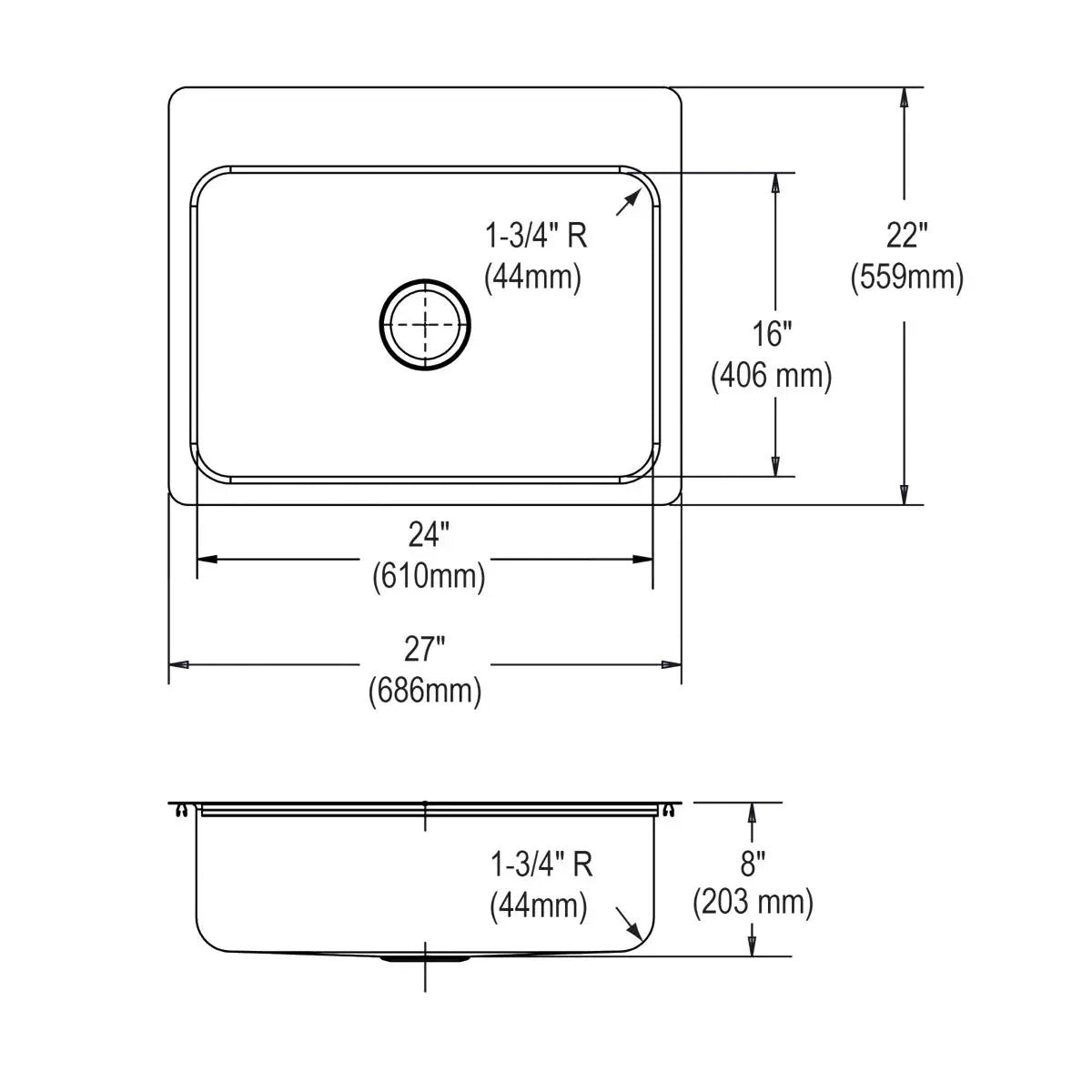 elite satin single bowl dual mount sink