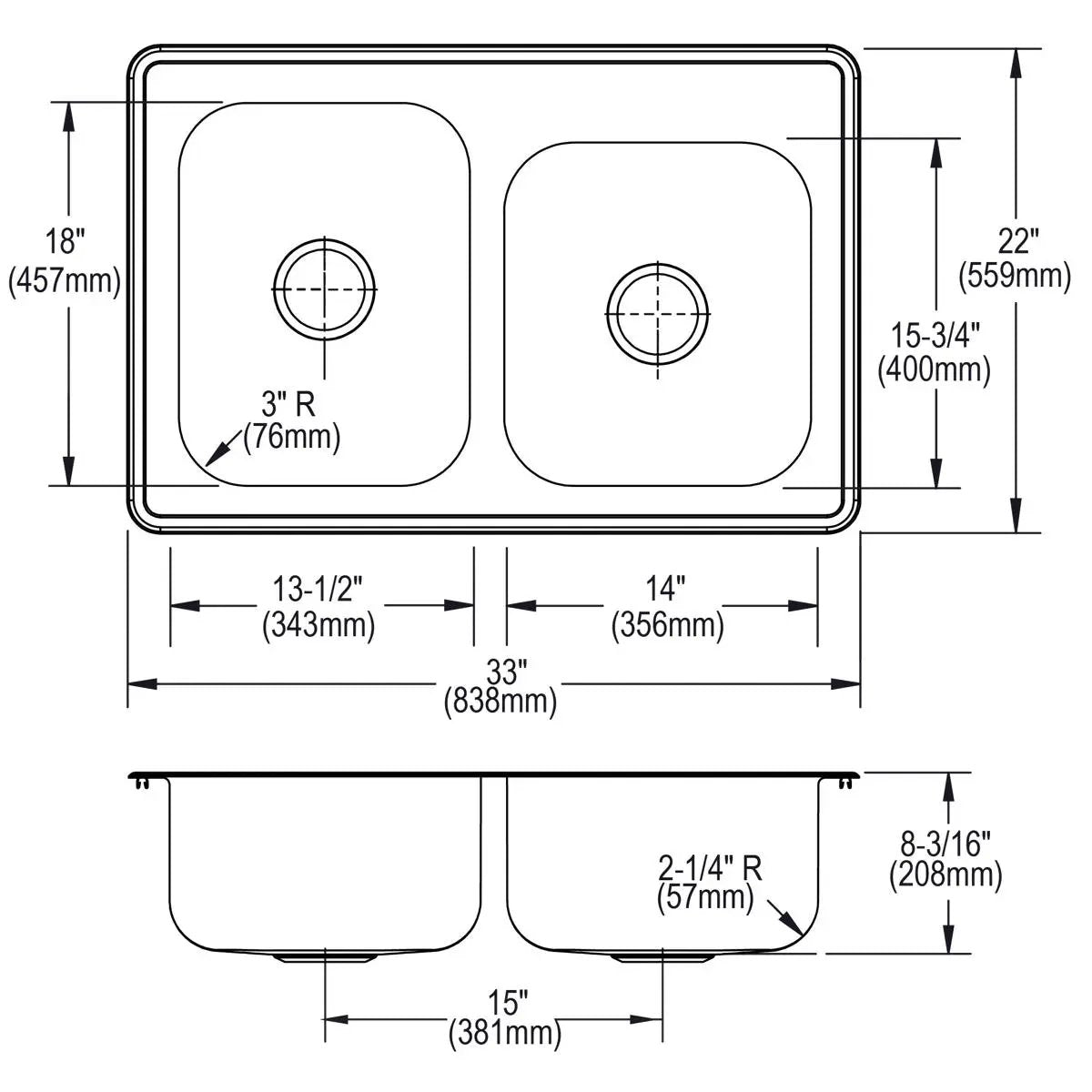 satin offset double bowl drop-in sink