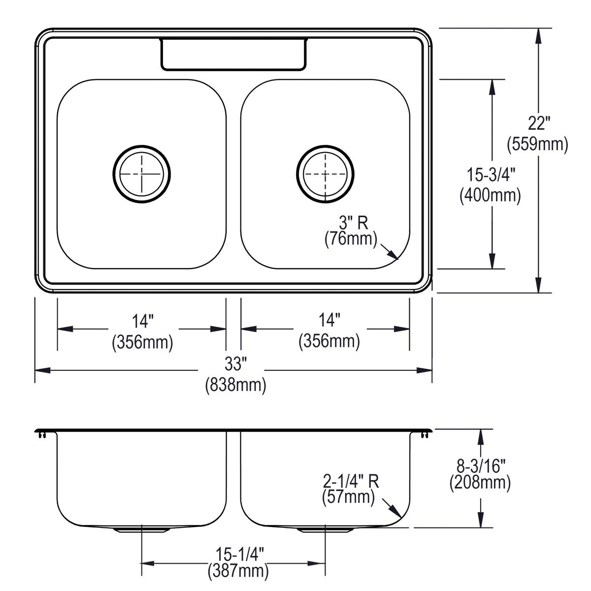 satin equal double bowl drop-in sink