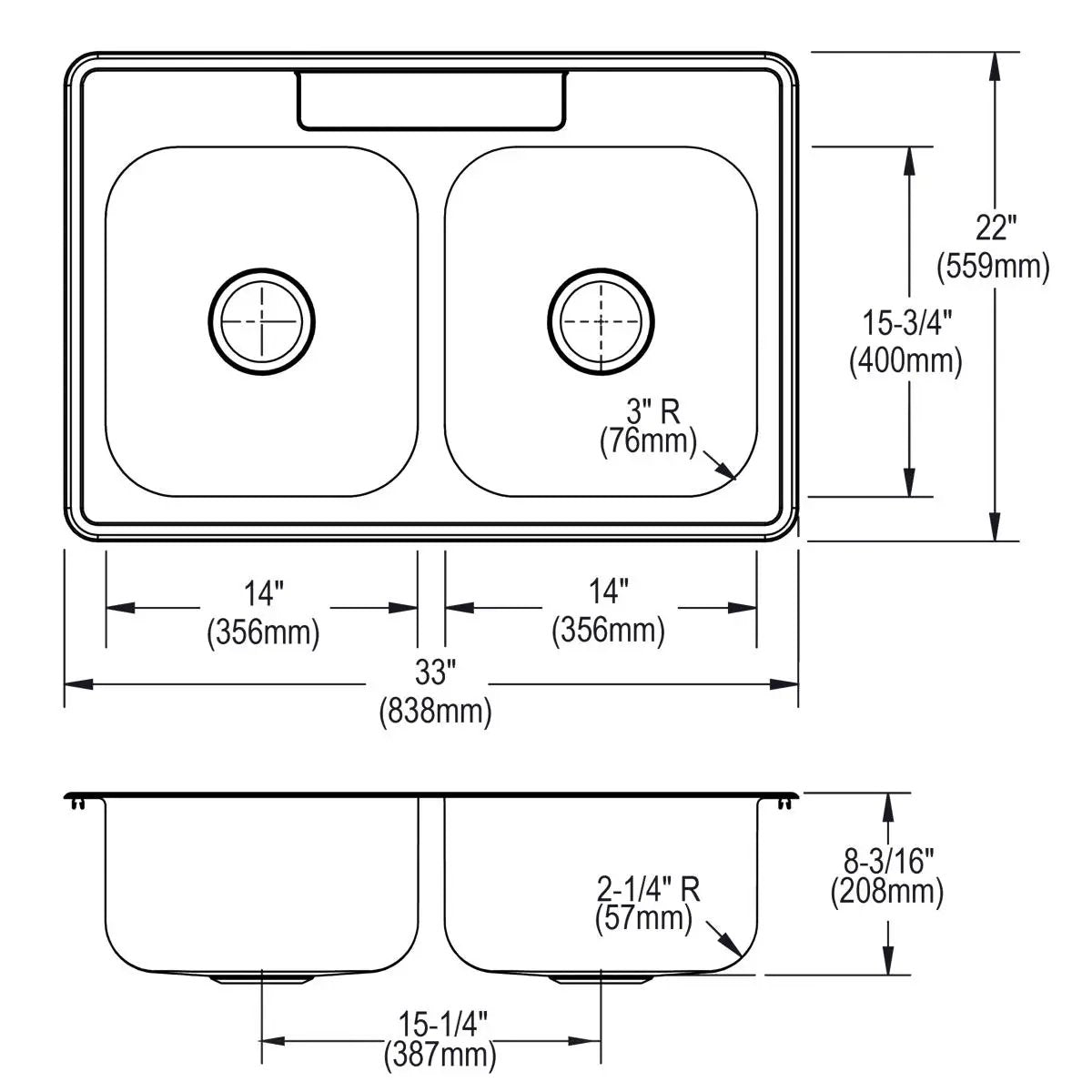satin equal double bowl drop-in sink