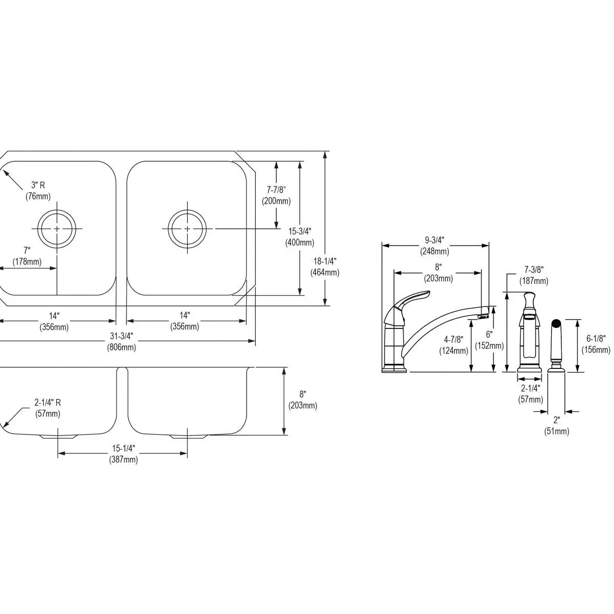 radiant satin equal double bowl undermount sink