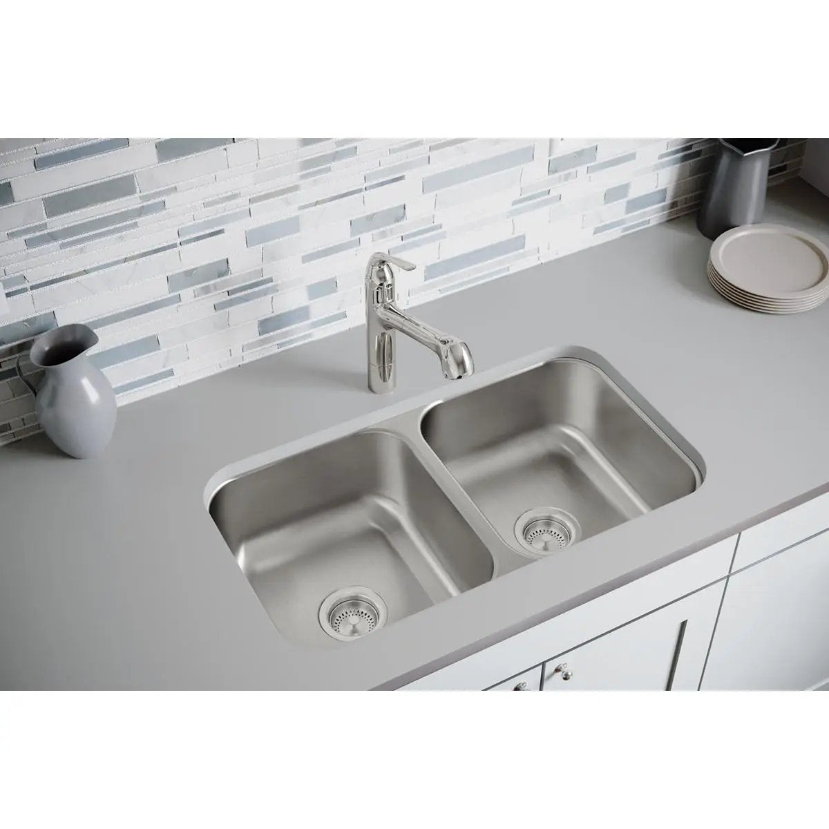 radiant satin equal double bowl undermount sink