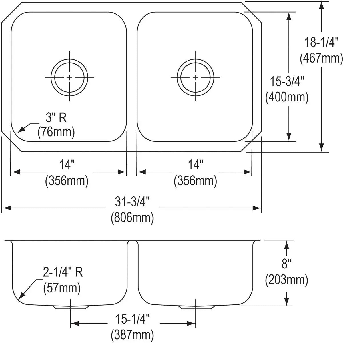 radiant satin equal double bowl undermount sink