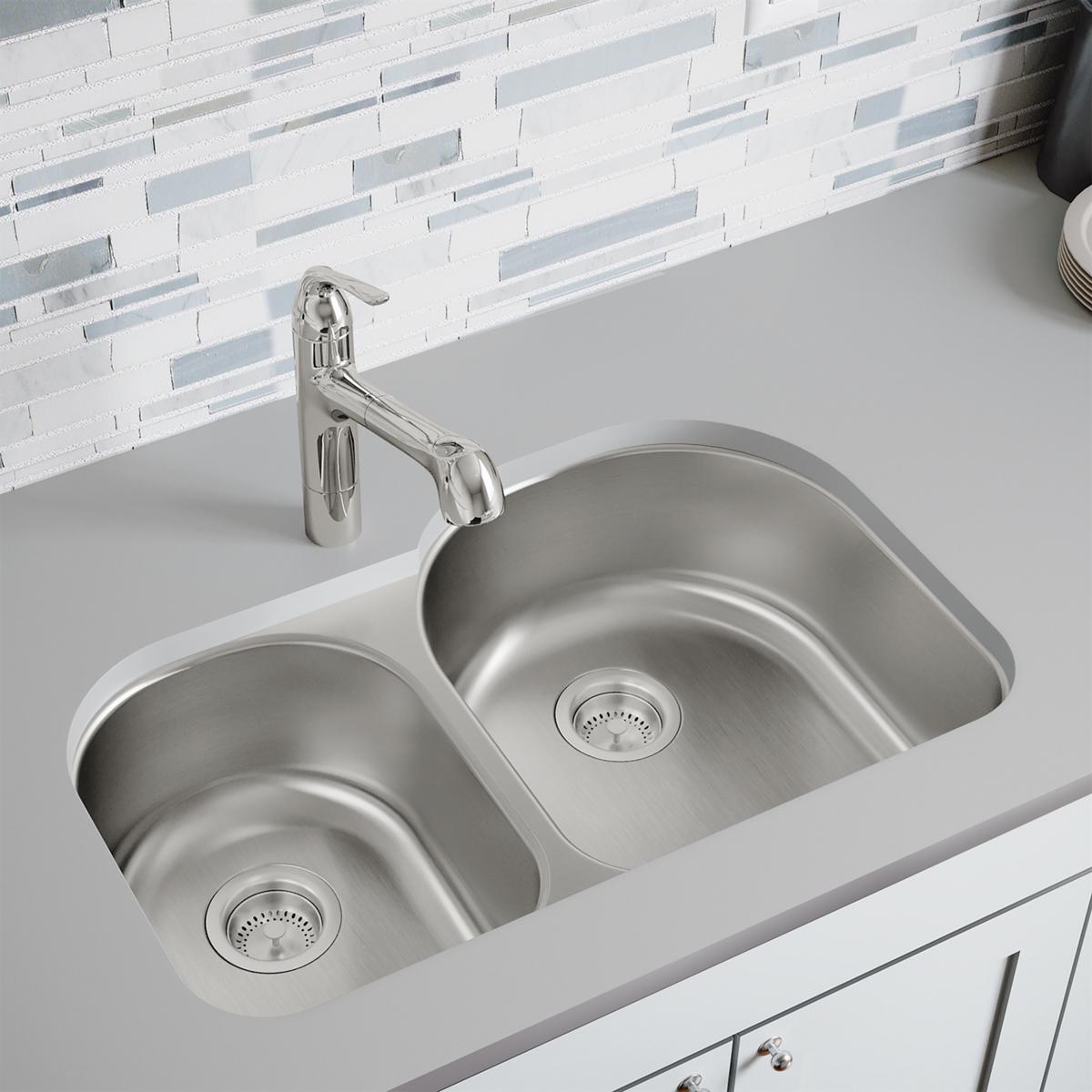 radiant satin double bowl undermount sink