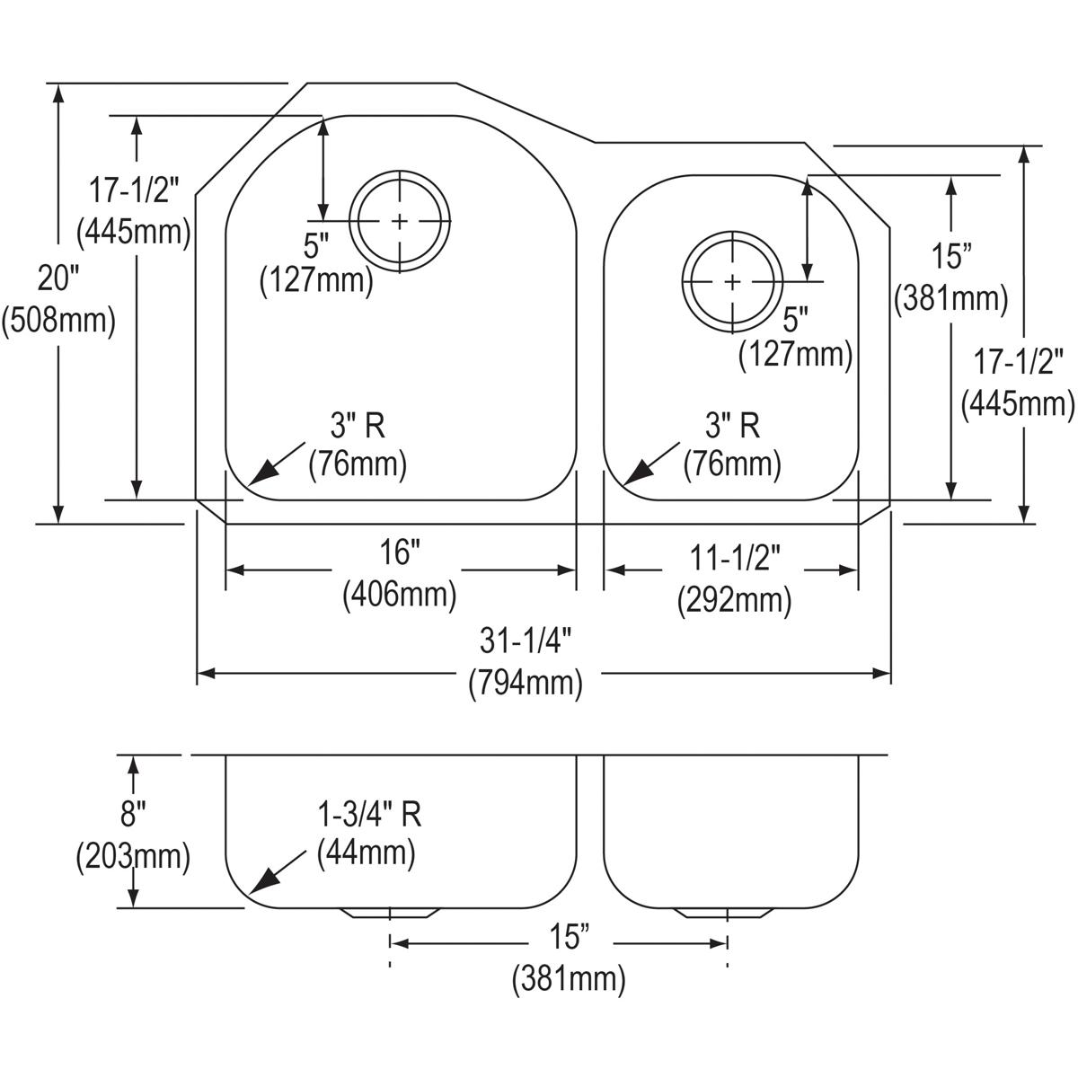 radiant satin double bowl undermount sink