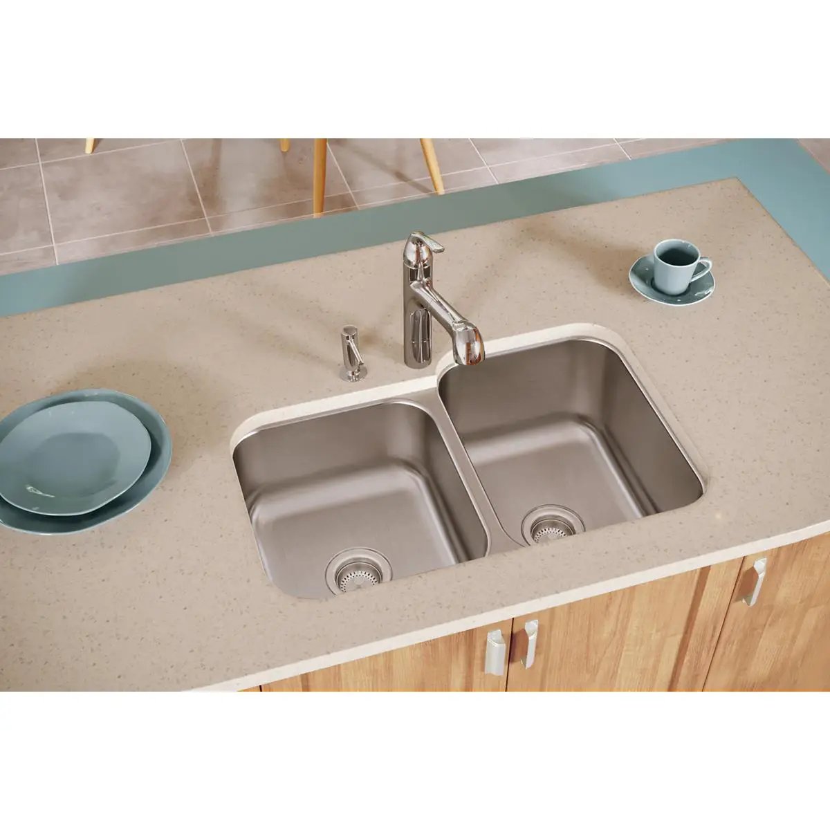radiant satin double bowl undermount sink