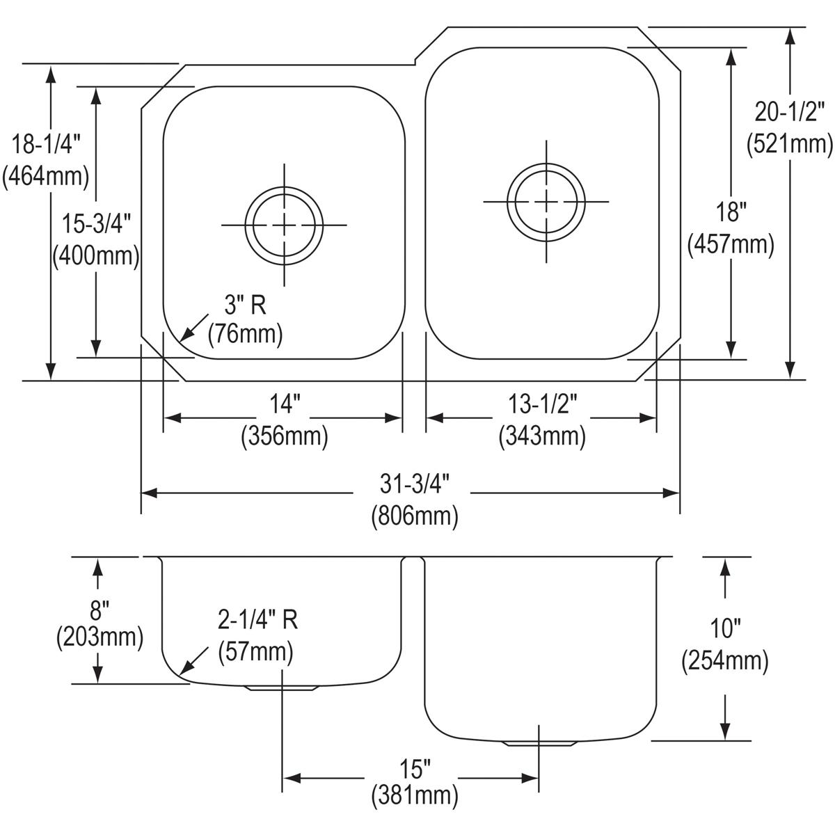 radiant satin double bowl undermount sink