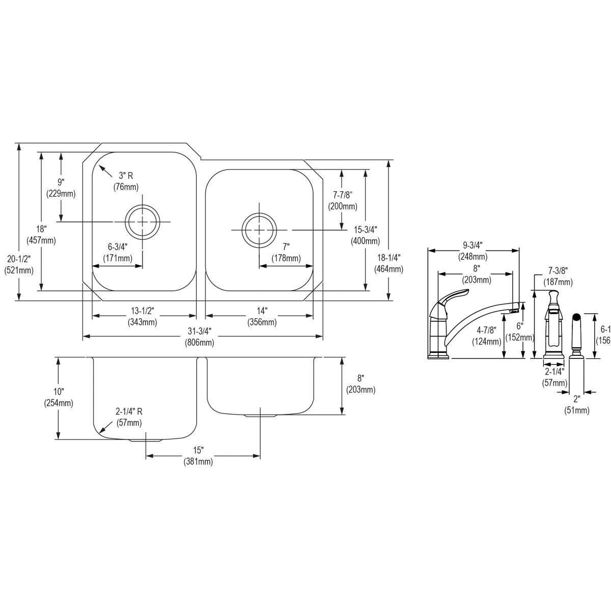 radiant satin double bowl undermount sink