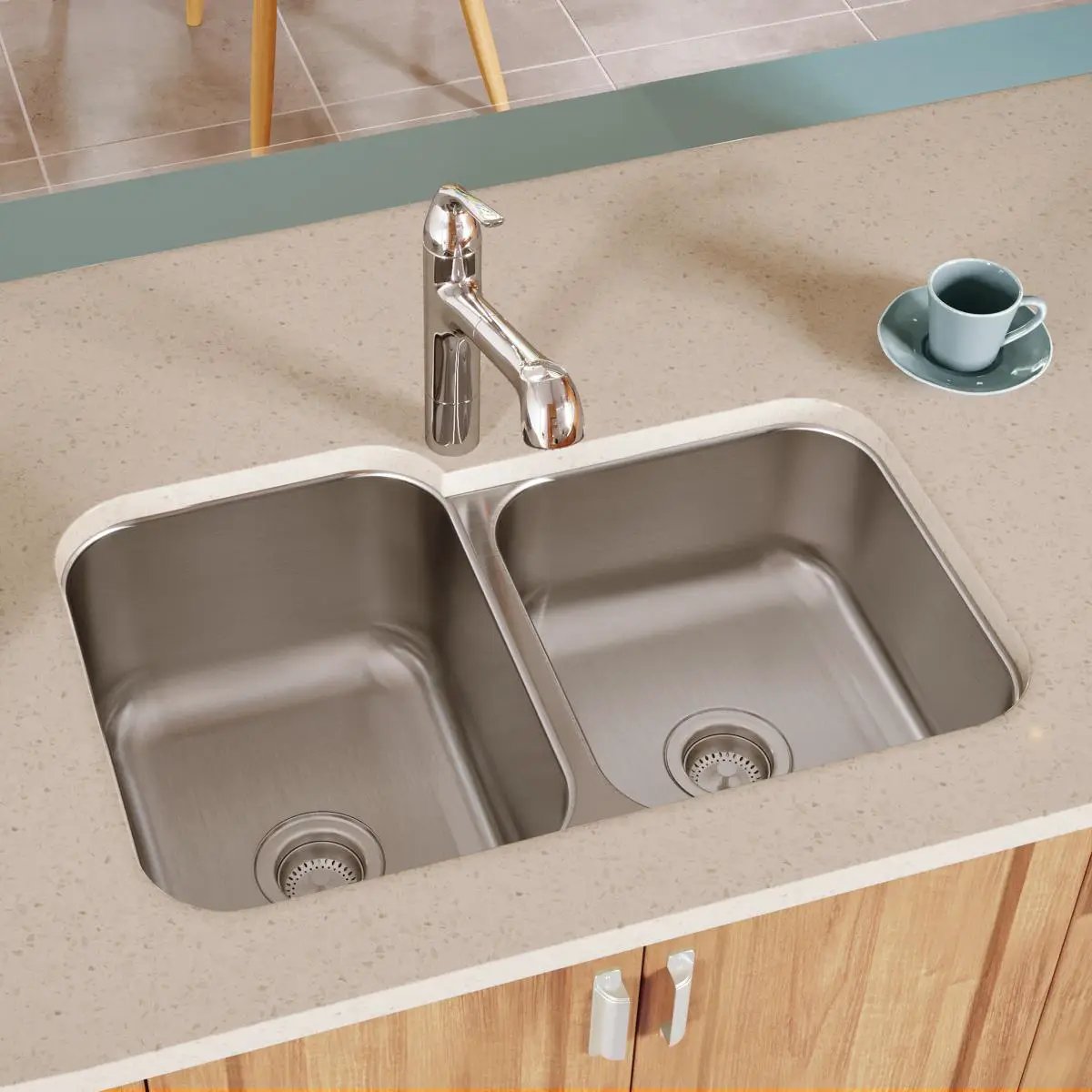 radiant satin double bowl undermount sink