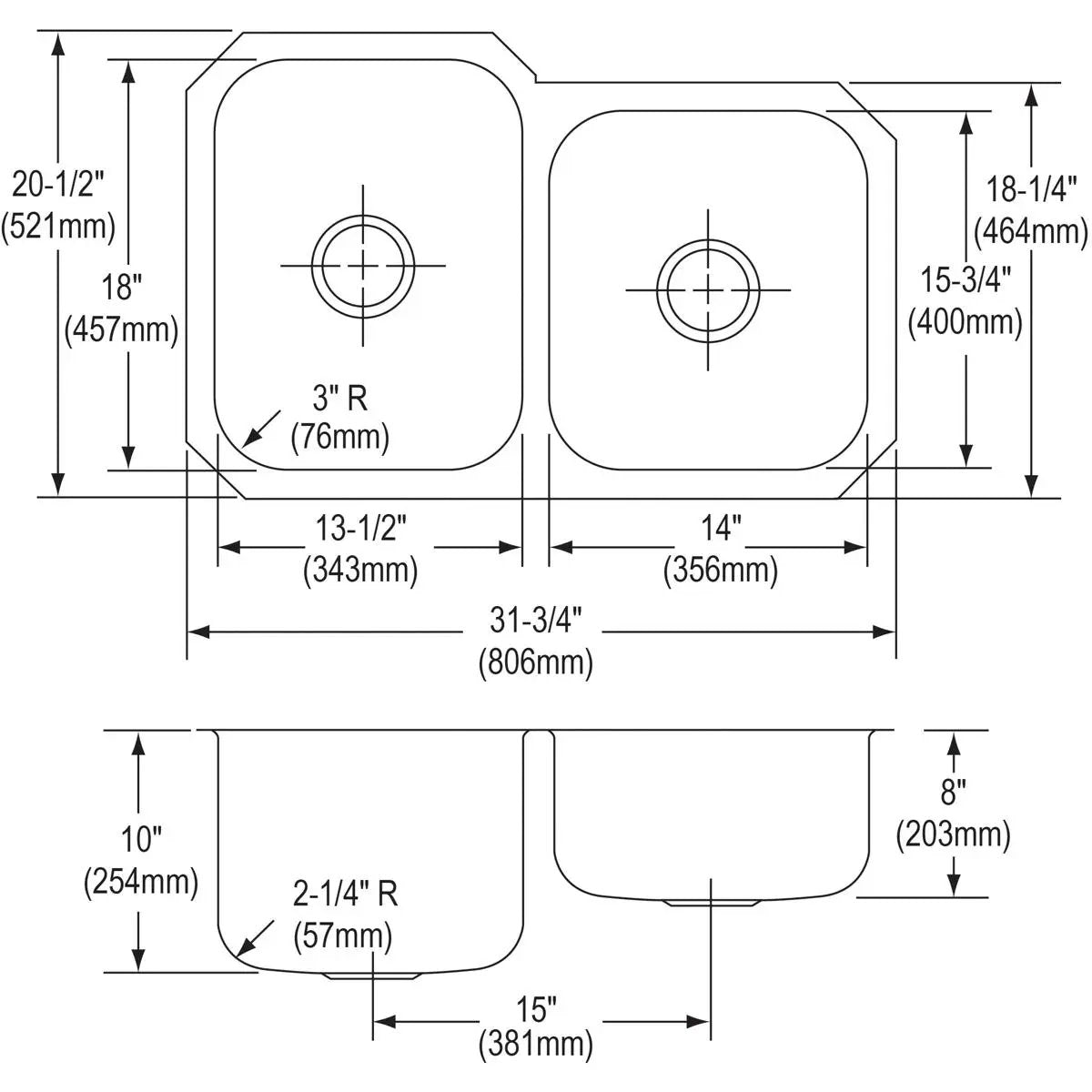 radiant satin double bowl undermount sink