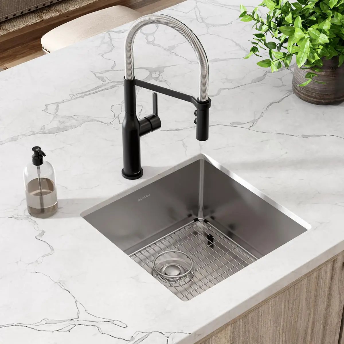 polished satin single bowl undermount sink kit
