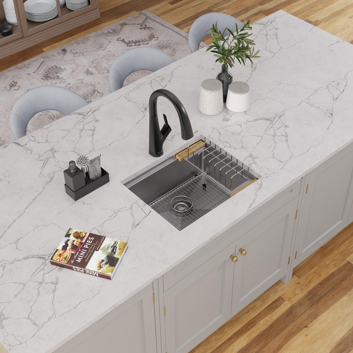 polished satin single bowl undermount sink kit