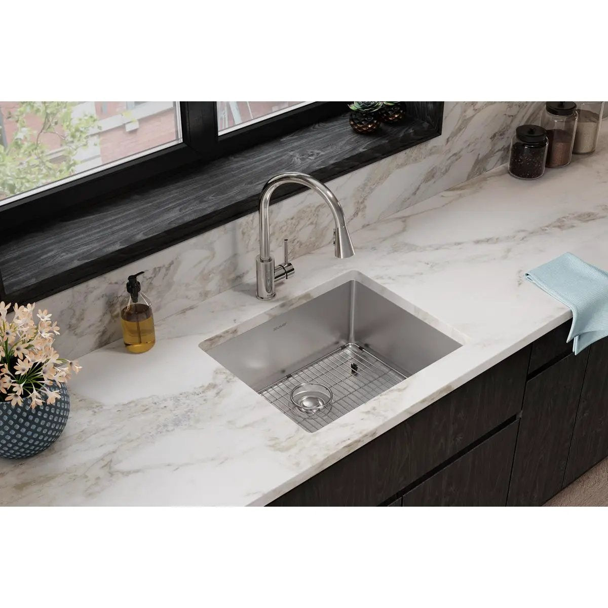 polished satin single bowl undermount sink