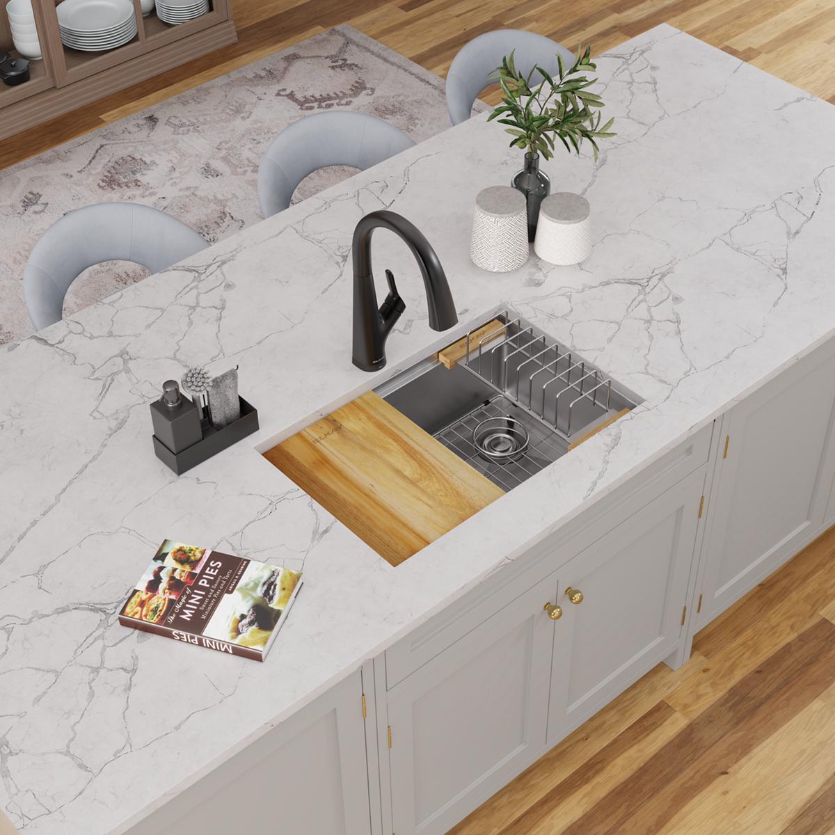 polished satin single bowl undermount sink kit