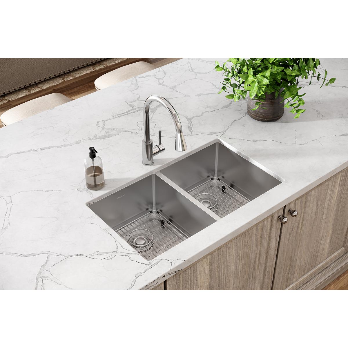 polished satin equal double bowl undermount sink kit
