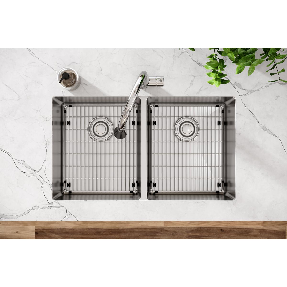 polished satin equal double bowl undermount sink kit